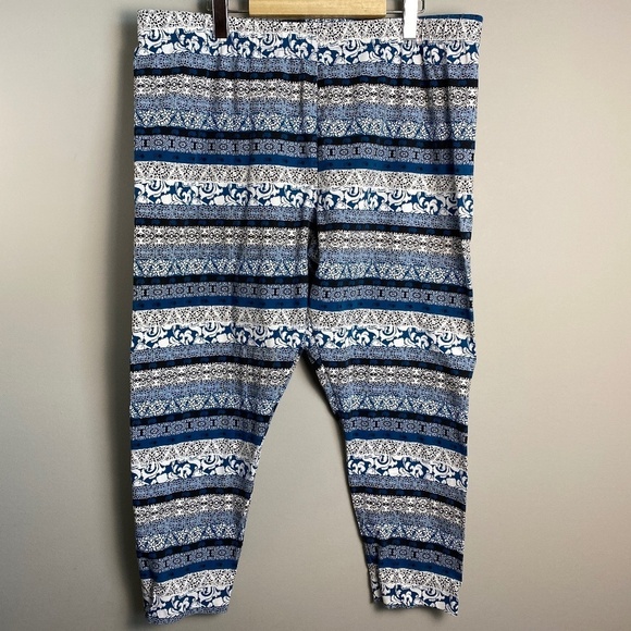 CATO Women's Blue/White Fair Isle Elastic Waist Casual Leggings 22/24W Stretchy - Picture 1 of 11